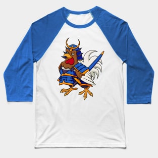 Chicken Samurai Blue Baseball T-Shirt